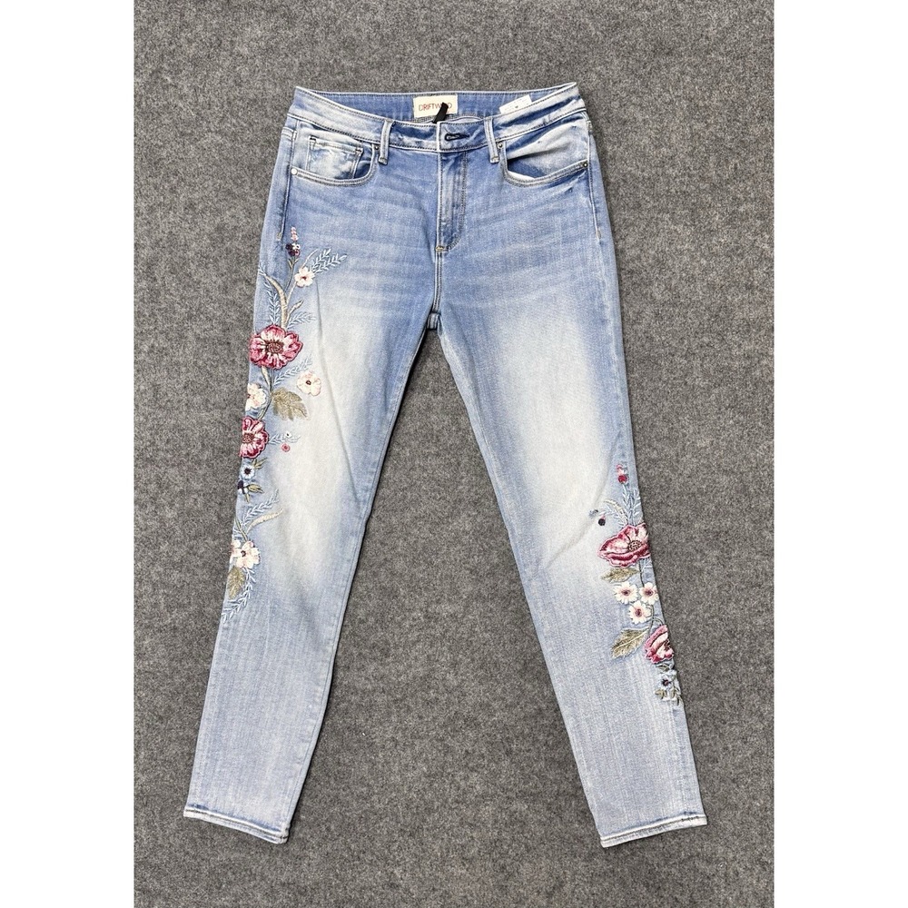 Driftwood Women's Size 28 Floral Embroidered Skinny Jeans Light Wash Stretch